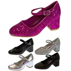 Girls Faux Leather Low Block Heel Party Shoes Mary Jane Kids Wedding Prom Size
