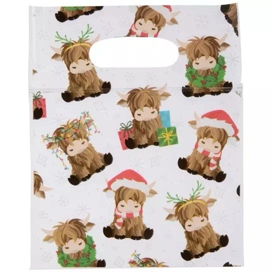 New Christmas Highland Cow Party Zipper Gift/Cookie Bags w/ Handles 30 Count
