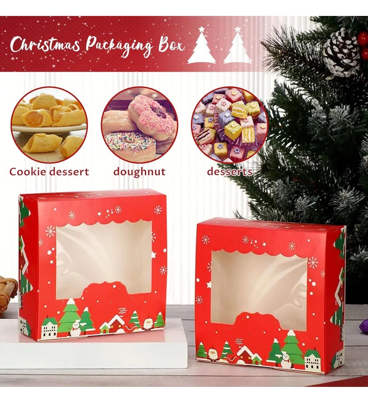 10 PCs Red Christmas Tree Cookie And Bakery Box