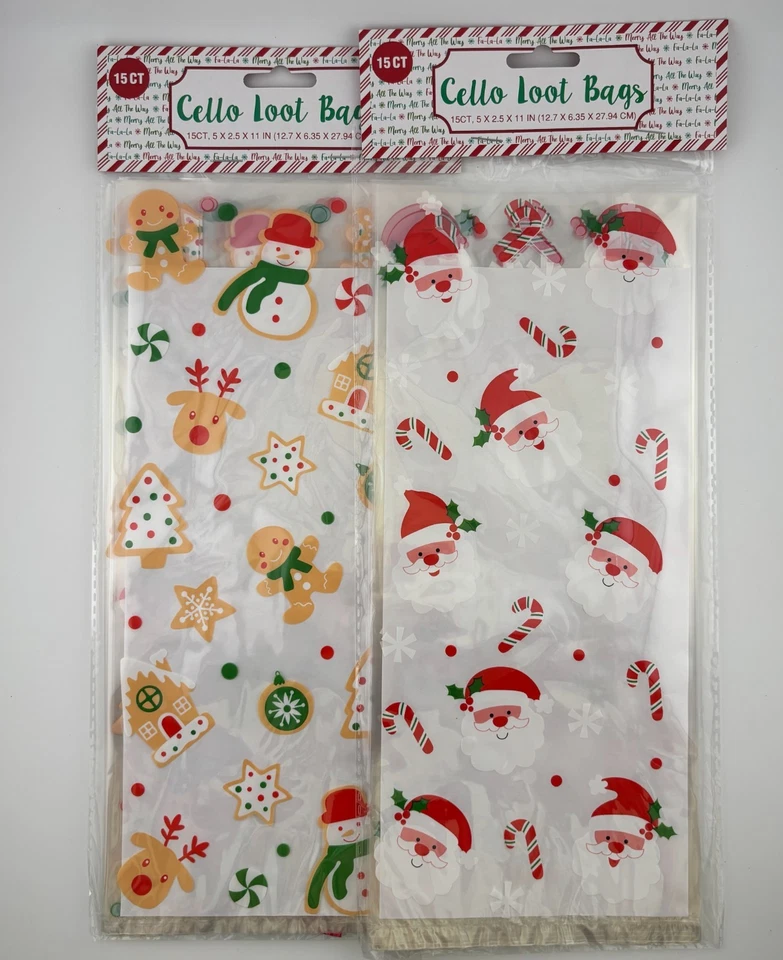 Christmas Holiday 60 Large Treat Twist Tie Goody Party Cookie Bags - 4 DESIGNS