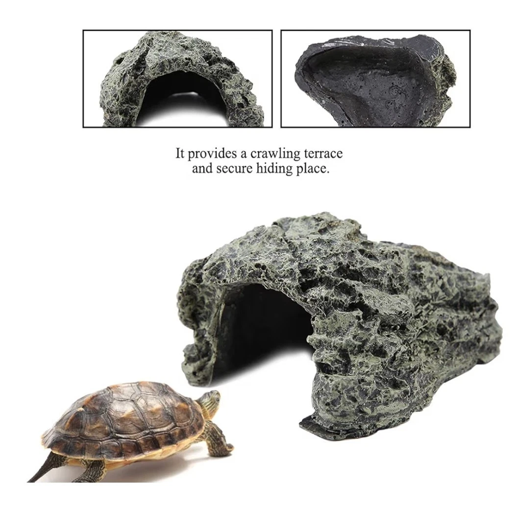Reptile Basking Hide Cave, Decor Ornament with Climbing Terrace, Safe Hiding