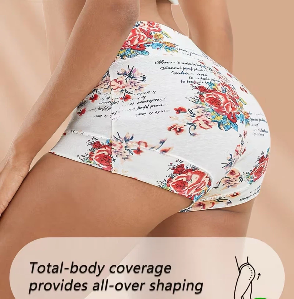 4 PCs Comfortable Floral Briefs With Full Coverage For Women