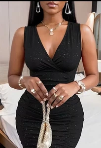 Elegant Sequin V-neckBodycon Dress Glow In The Dark